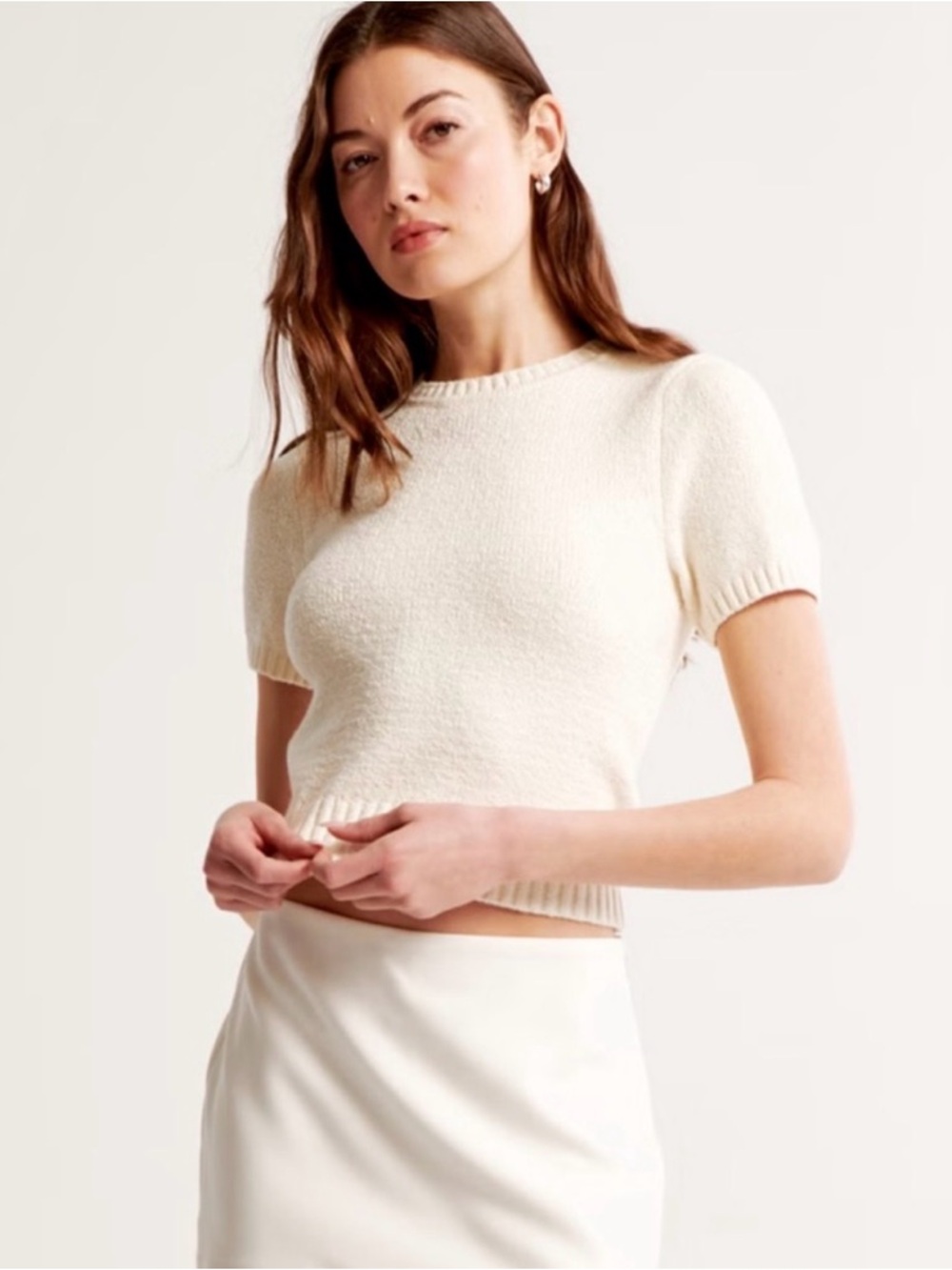 Abercrombie & Fitch Cream Ribbed Crewneck Top